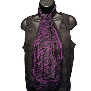 Vintage Christian Dior Paris Zebra Print Silk Scarf Purple Black